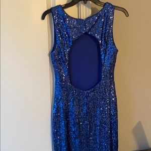 Formal royal blue sequin dress, mermaid style, back cutout. Juniors 7/8.Dillards